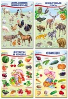 Комплект познавательных мини-плакатов Домашние,лесные животные,фрукты и ягоды,овощи/4 листа А4+задания на обороте  (Сфера)