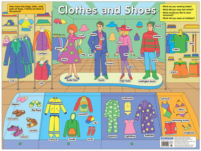 Одежда и обувь. Clothes and Shoes. Наглядное пособие по английскому языку. Наглядные  пособия. Плакаты