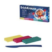 Пластилин классический ErichKrause Kids Space Animals Glitter с блестками 6 цветов со стеком, 108 г (в коробке 6 шт)