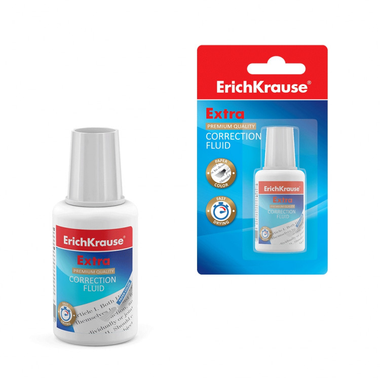 Корректирующая жидкость с кисточкой ErichKrause® Extra, 20г (в блистере по 1 шт.)