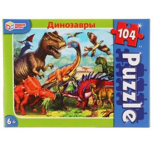 Динозавры. Пазлы классические в коробке. Пазл 104 детали. Умные Игры в кор.24шт